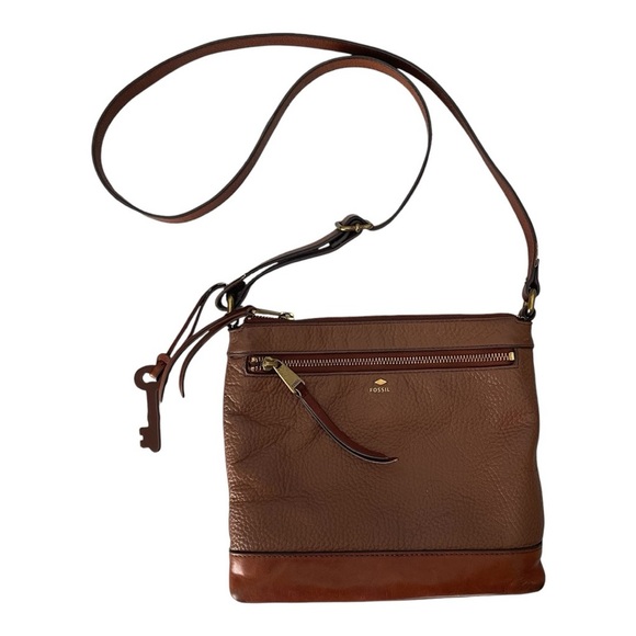 Fossil Brown Pebbled Leather Boho Crossbody Purse - Picture 1 of 14